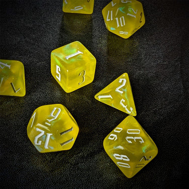 Glitter in Clear Yellow Acrylic - 7pcs RPG Full Dice Set Scatter